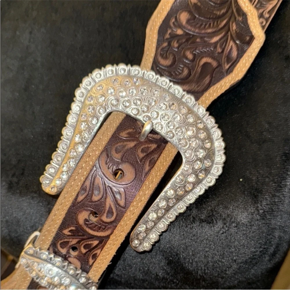 Brown Embellished Belt with Silver Accents - Picture 2 of 8